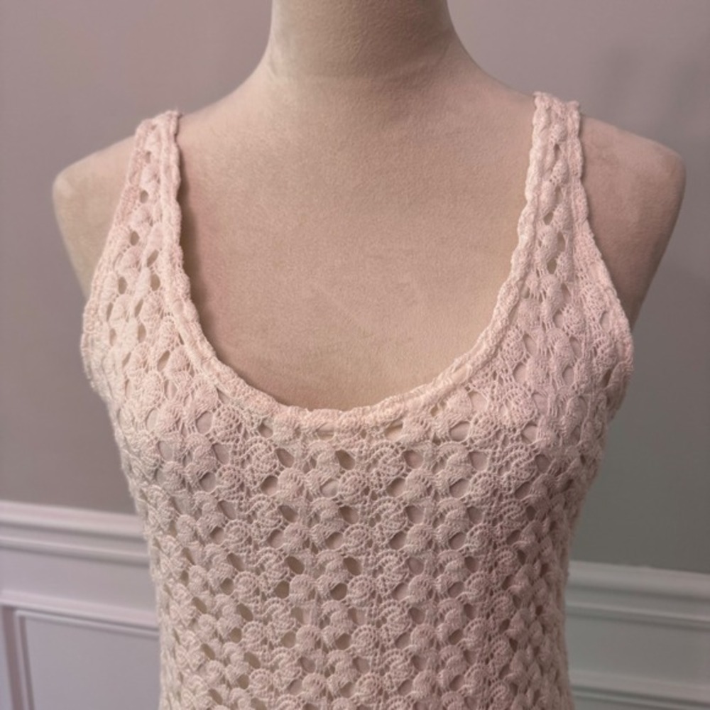 Y2K‎ Cream Crochet Cottagecore Maxi Earthy Boho Sleeveless Scoop Neck L - Picture 8 of 13